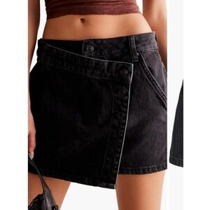 We The Free Free People Wynne Denim‎ Skirt Black Asymmetrical Mini Skort Size 31